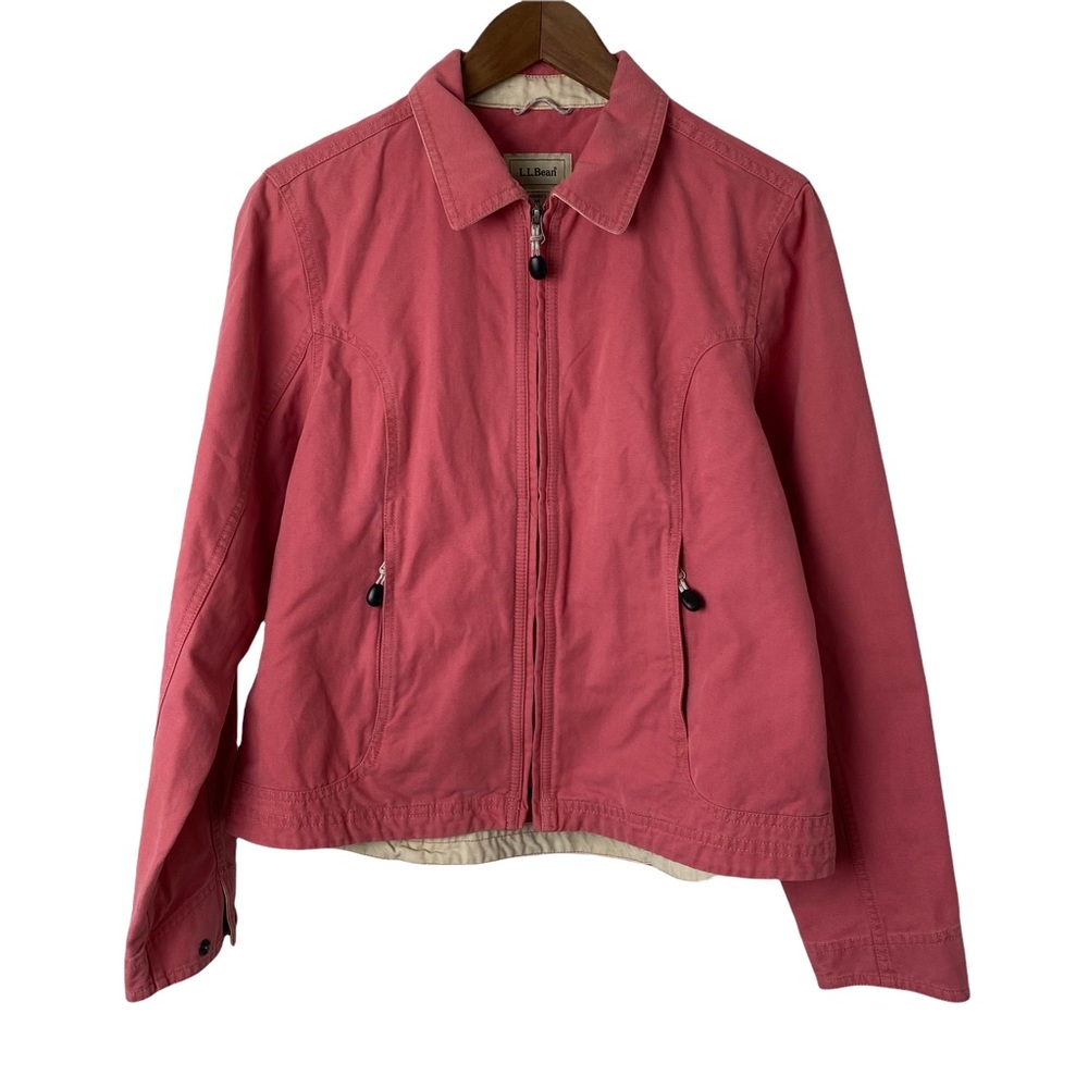 LL Bean Women's Classic Utility Chino Jacket Size M Rose/pink Zip Front Pockets.
